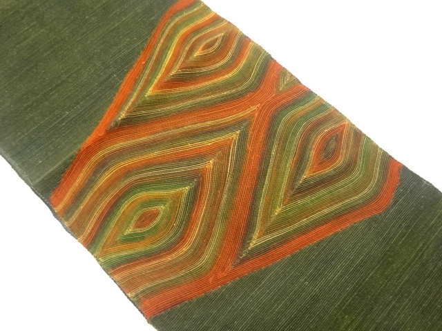 紗紬抽象菱模様織出し名古屋帯